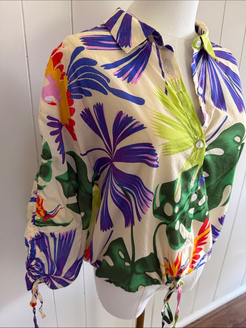 Marc New York Tropical Print Button-Front Blouse Cotton Resort Vacation Size L - Picture 10 of 13